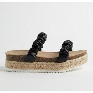 Torrid NWT Double Band Espadrille Platform Slide 8 WW Black, Tan White